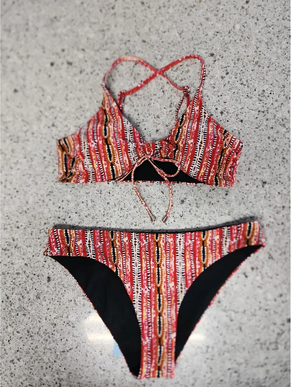 CUPSHE Red Tribal Print String Bikini Swimsuit